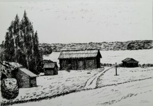 Старинный дворик, 21*29, графика ручкой, 2023