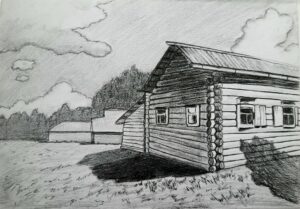 Русская изба, 21*29, графика, 2024