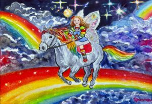 Фея Радужка на волшебном коне Звездосвете, 21*29, акварель, 2026